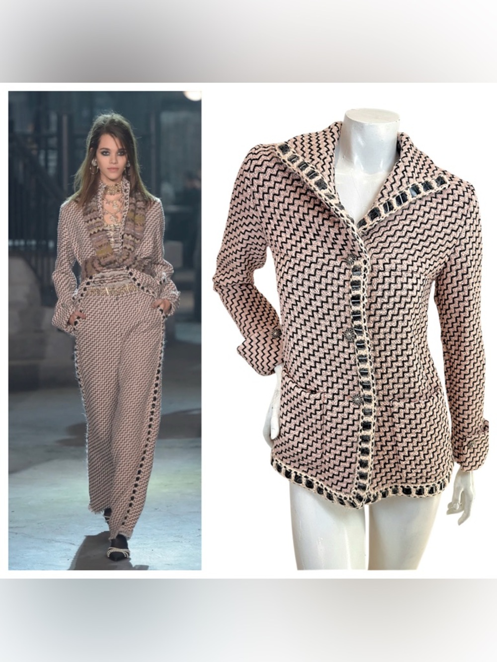 Chanel Runway Tweed Jacket 2016 Pink Black FR36